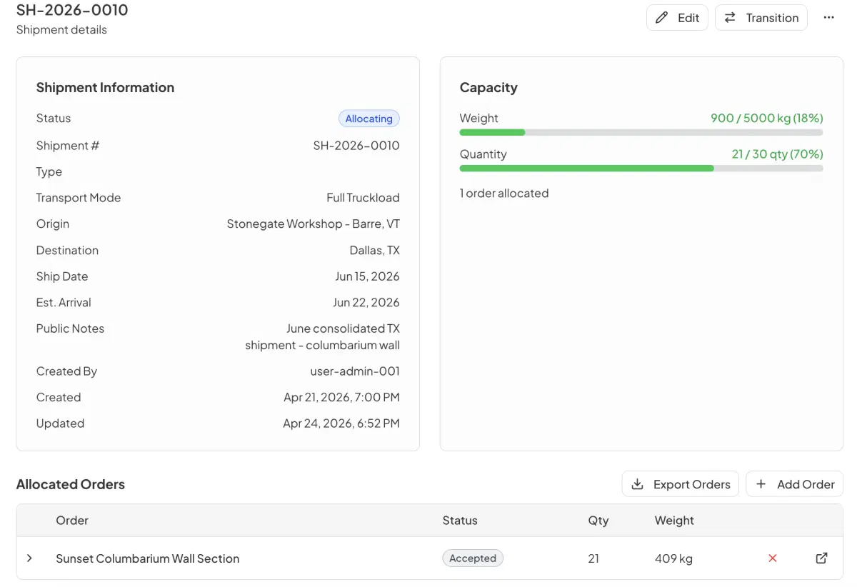 Stonegate Scribe shipment management
