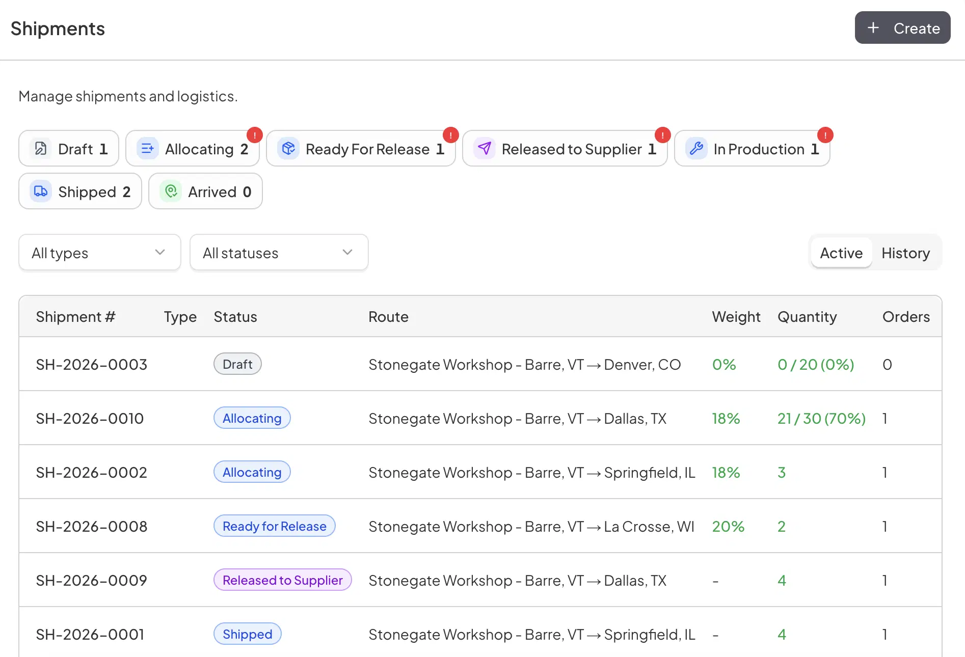 Shipment tracking and delivery management in Stonegate Scribe