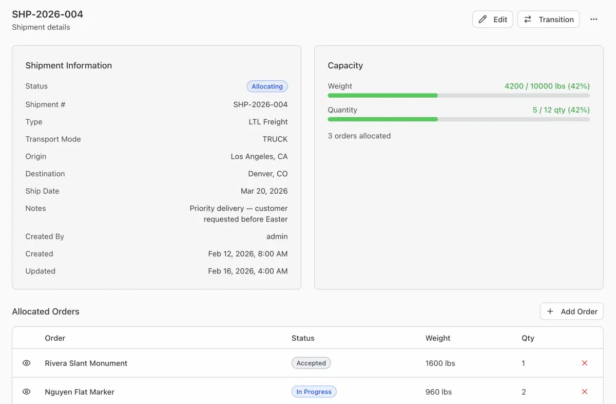 Stonegate Scribe shipment management